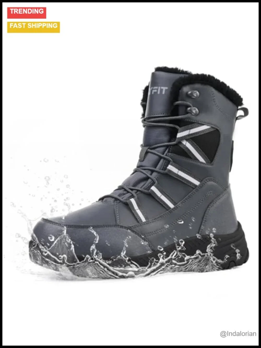 Waterproof Snow Boots with Fur Lining Mid-Calf Hiking Boots Men's Winter Boots